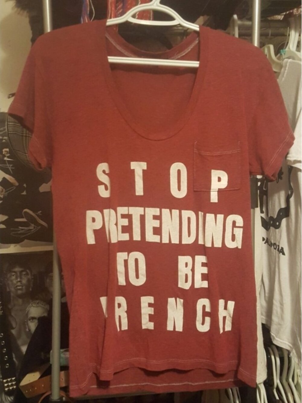 "Stop Pretending" Scoop Neck Tee M